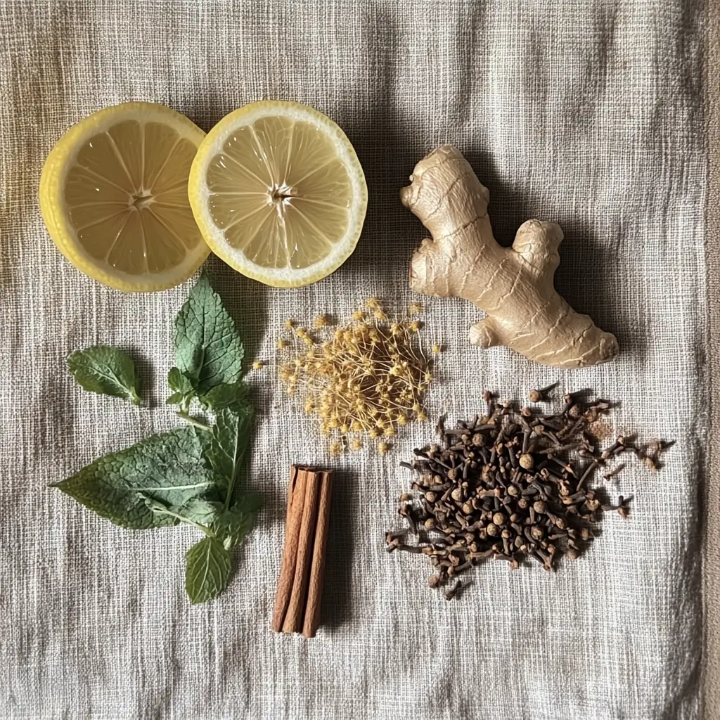 Natural Mounjaro Tea ingredients flat lay